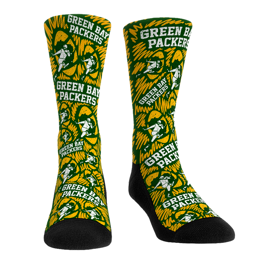 Green Bay Packers Socks Throwback Logo Sketch NFL Socks Rock 'Em