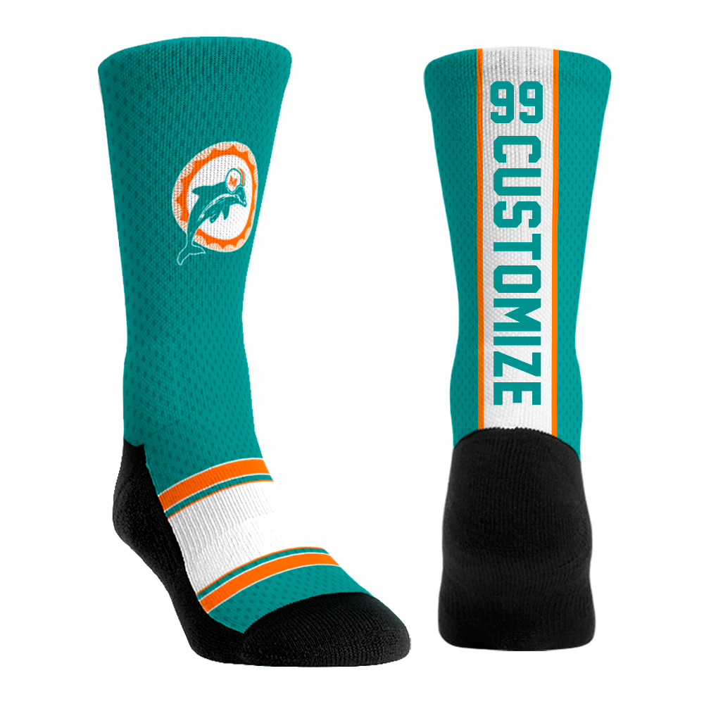 Miami Dolphins | Throwback Custom Jersey | L/XL | Teal | Rock 'Em Socks