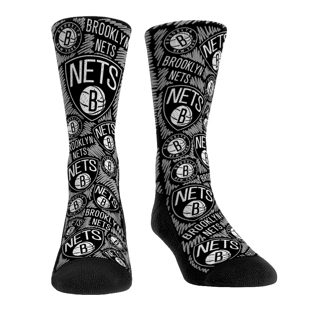 Brooklyn Nets Socks Logo Sketch Socks NBA Socks Rock 'Em Socks