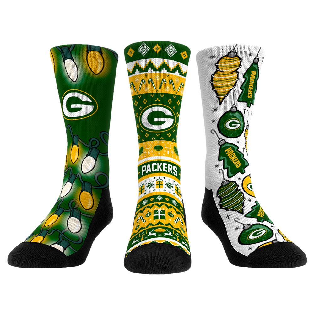 Green Bay Packers Socks Holiday 3Pack NFL Socks Rock 'Em Socks