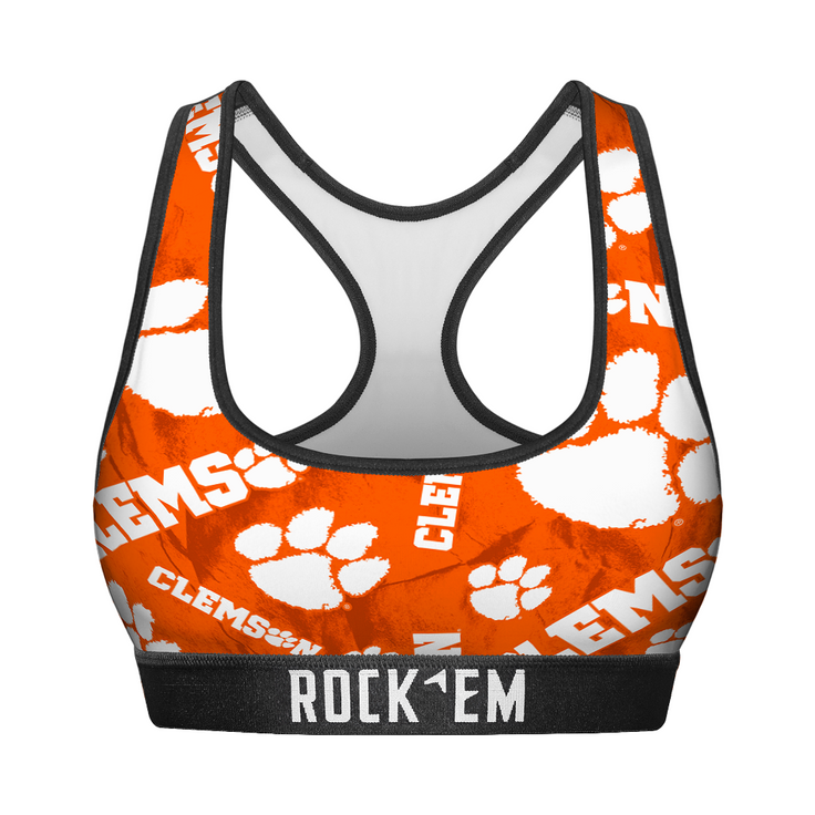 Women's Sports Bra - Clemson Tigers - Logo All-Over - {{variant_title}}
