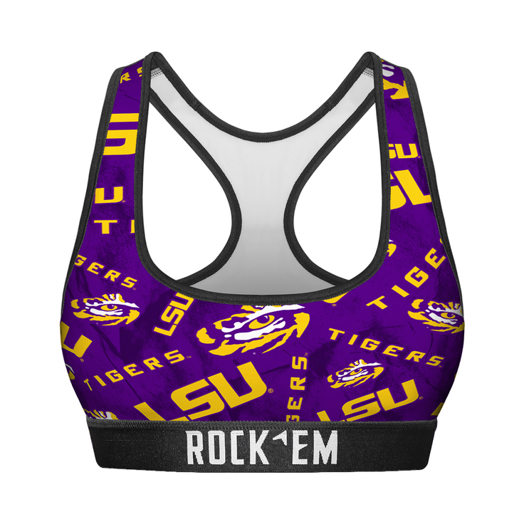 Women's Sports Bra - LSU Tigers - Logo All-Over - {{variant_title}}