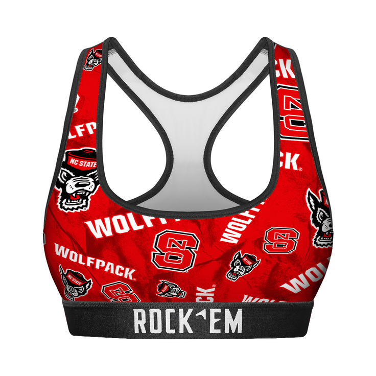 Women's Sports Bra - NC State Wolfpack - Logo All-Over - {{variant_title}}