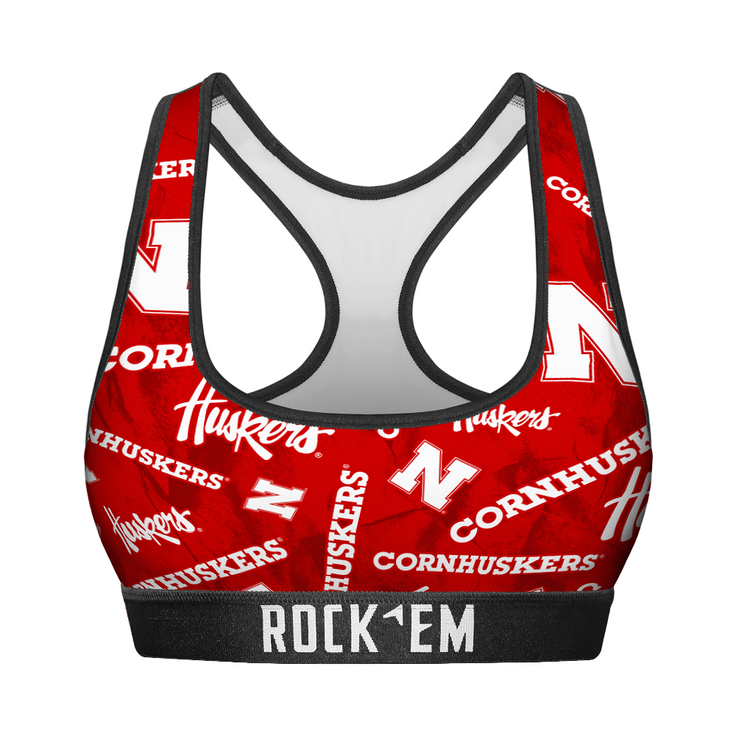Women's Sports Bra - Nebraska Huskers - Logo All-Over - {{variant_title}}