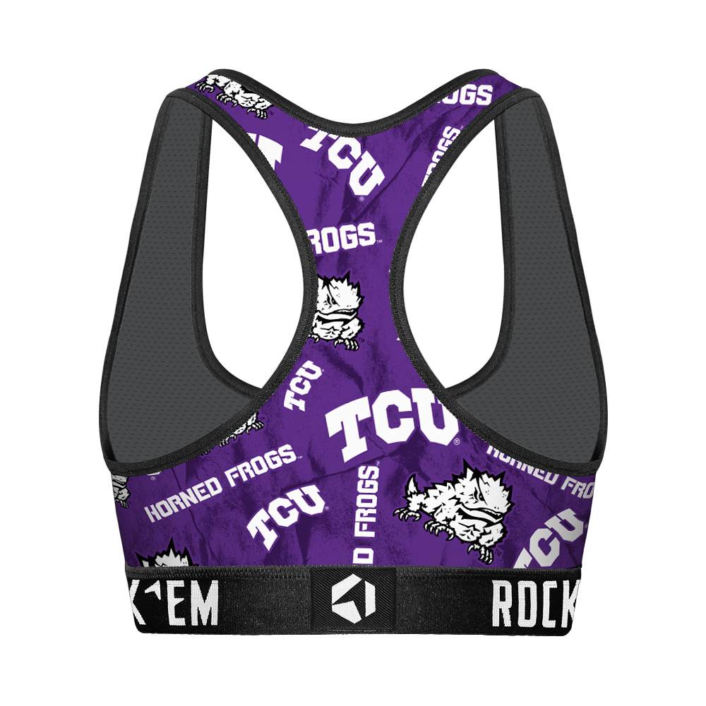 TCU Horned Frogs - Women's Sports Bra - Logo All-Over - Rock 'Em Socks