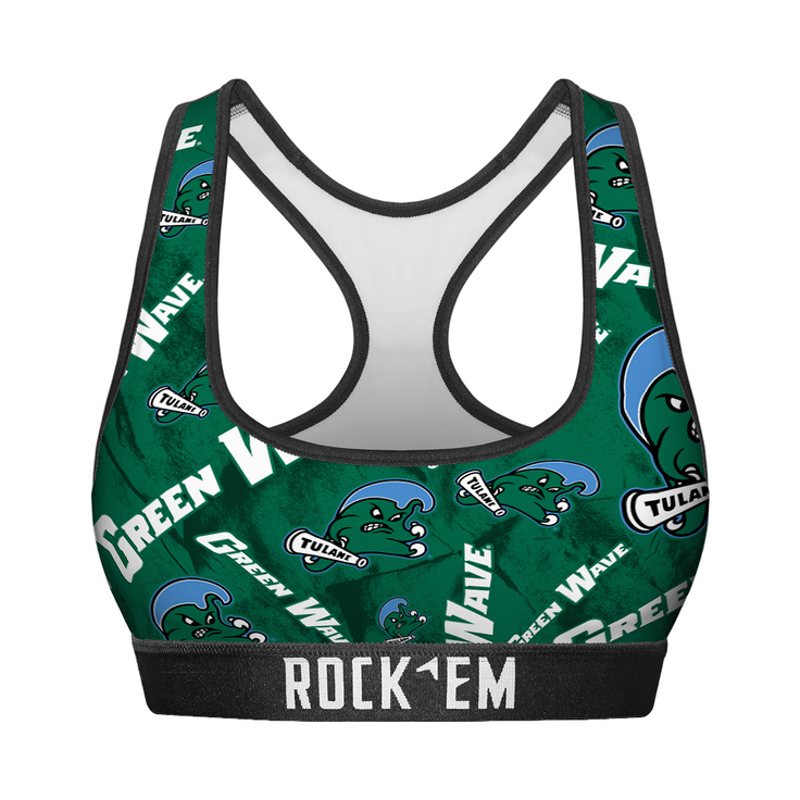 Women's Sports Bra - Tulane Green Wave - Logo All-Over - {{variant_title}}