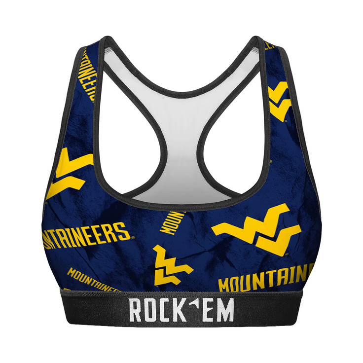 Women's Sports Bra - West Virginia Mountaineers - Logo All-Over - {{variant_title}}