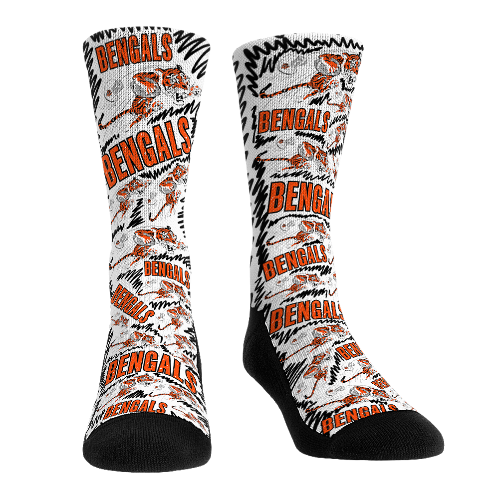 Cincinnati Bengals Socks - Throwback Logo Sketch - NFL Socks - Rock 'Em ...