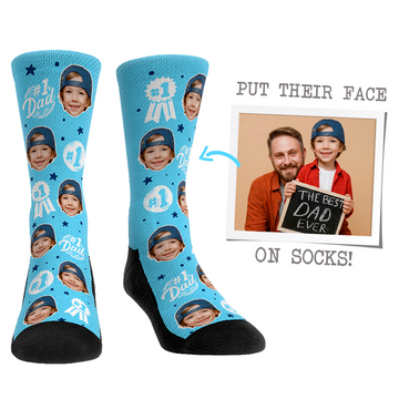 Custom Face Socks - #1 Dad Sky Blue