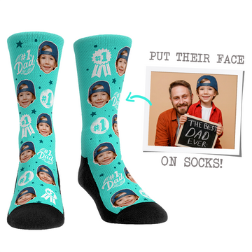 Custom Face Socks - #1 Dad Turquoise