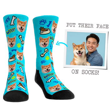 Custom Face Socks - Dog Aqua