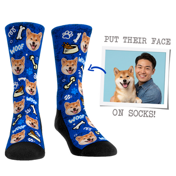 Custom Face Socks - Dog Blue