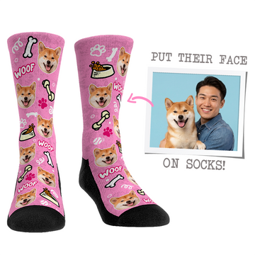 Custom Face Socks - Dog Pink