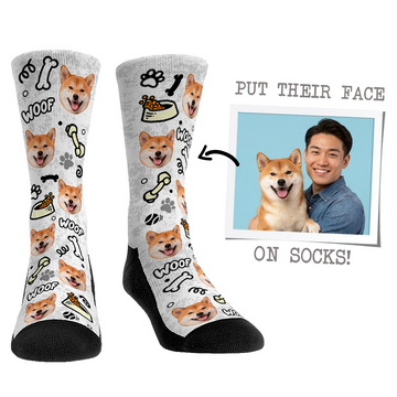 Custom Face Socks - Dog White