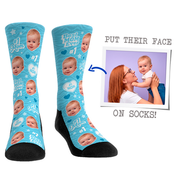 Custom Face Socks - #1 Mom Morning Blue