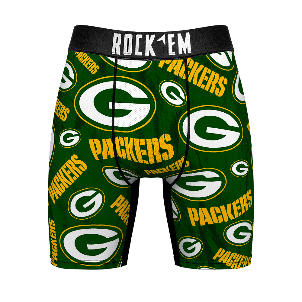 packer gear boxers Men's Rock Em Socks Green Bay Packers Logo Boxer Briefs Size: Medium