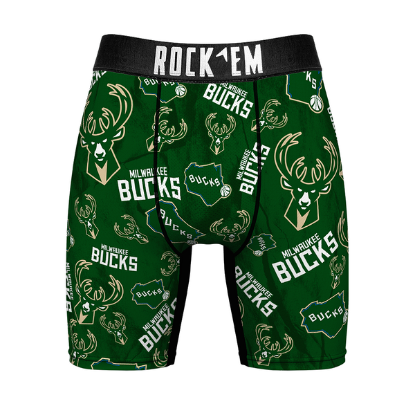 Milwaukee Bucks - Rock 'Em Boxer Briefs - Logo All-Over - Rock 'Em