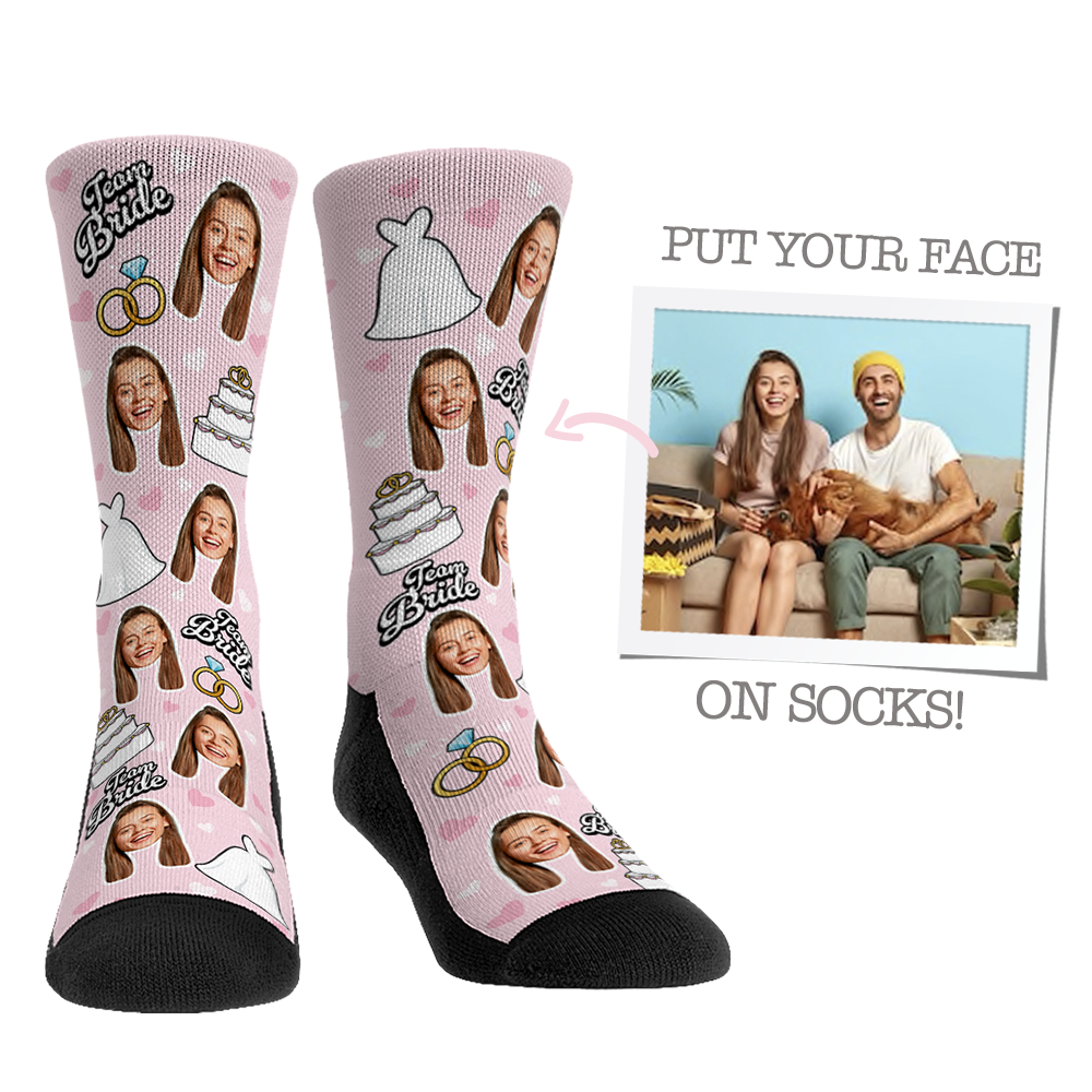 Custom Face Socks - Team Bride - Pink / L/XL (sz 9-13)