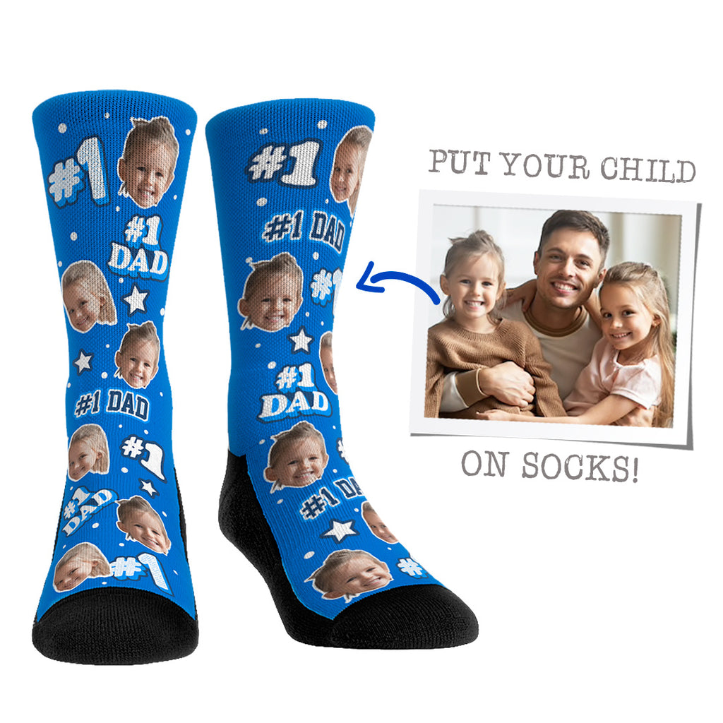 Custom Face Socks - #1 Dad - Blue / S/M (sz 6-8.5)