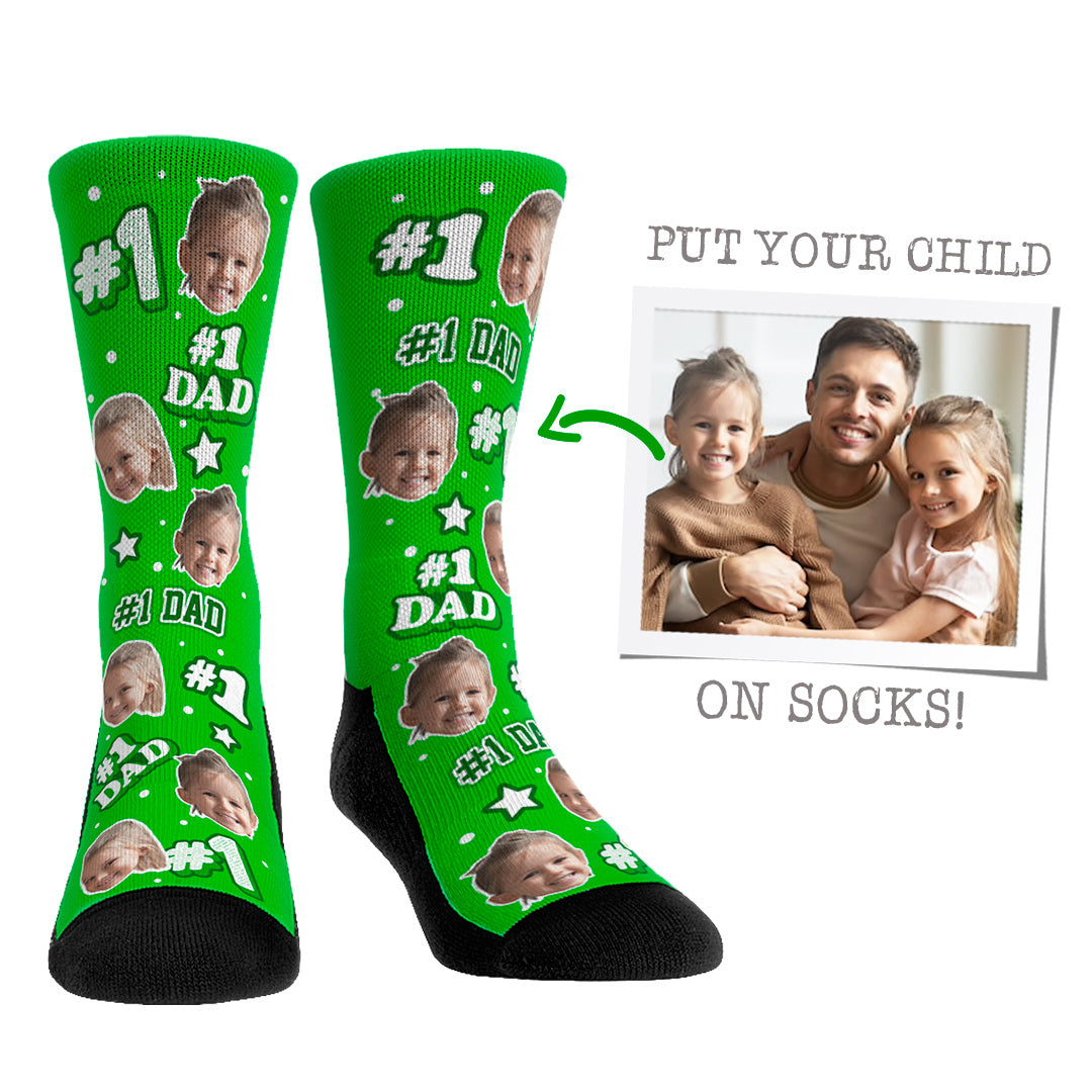 Custom Face Socks - #1 Dad - Rock 'Em Socks - Best Father's Day Gift
