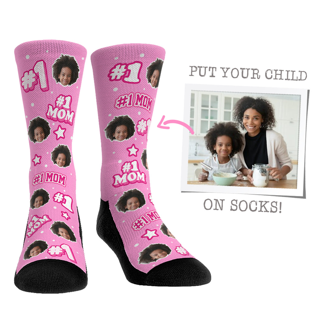 Custom Face Socks - #1 Mom - Pink / L/XL (sz 9-13)