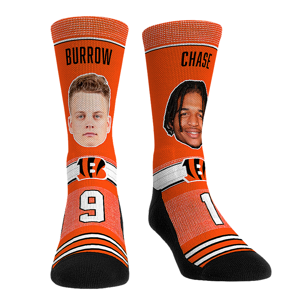 Joe Burrow & Ja'Marr Chase Socks - Cincinnati Bengals Socks - Rock 'Em ...