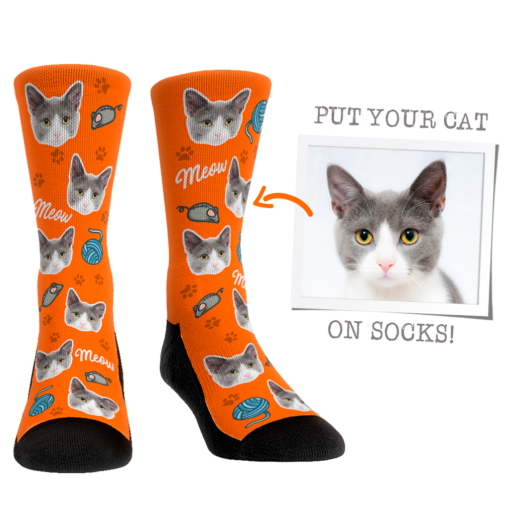 Custom Face Socks - Cat - LXL (SZ 9-13) / Orange