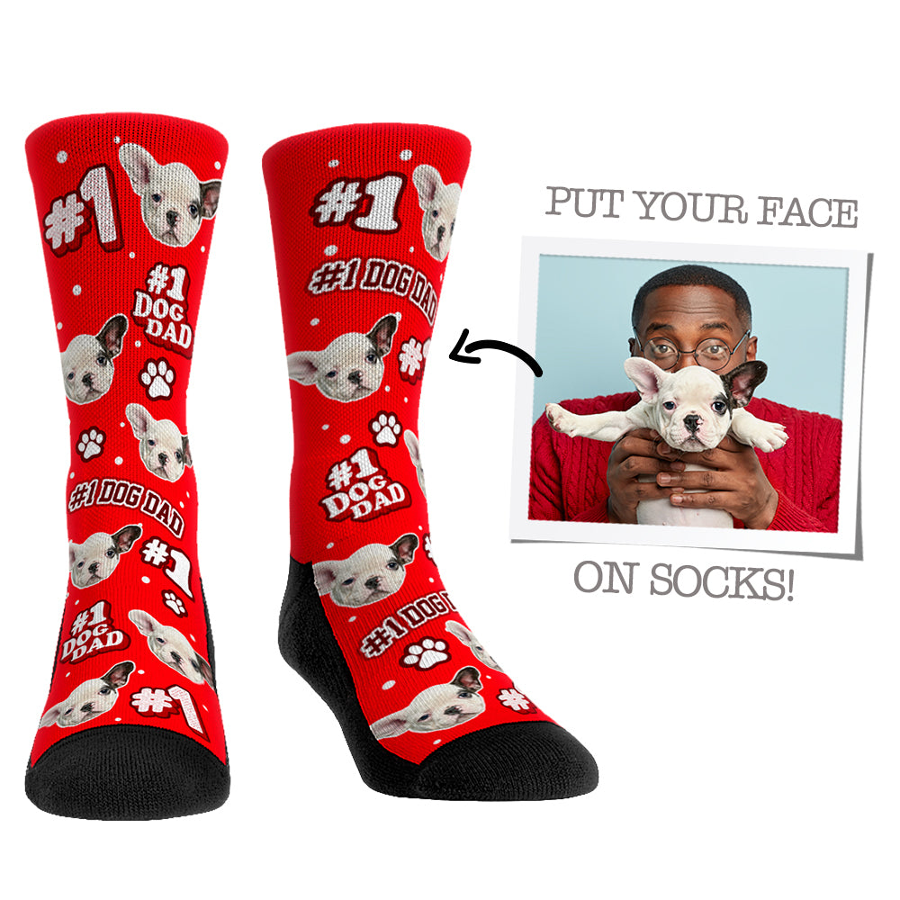 Custom Face Socks - #1 Dog Dad - Red / L/XL (sz 9-13)