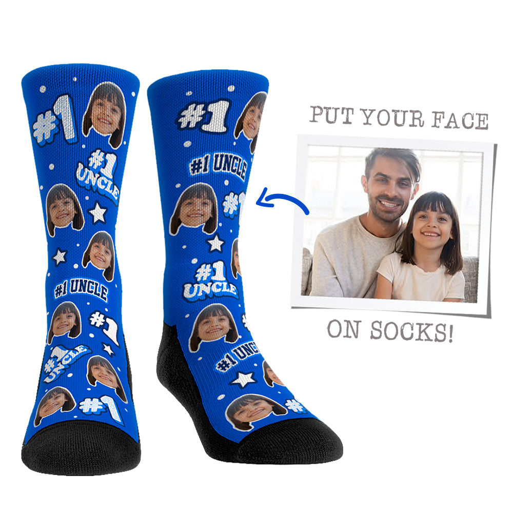 Custom Face Socks - #1 Uncle - Blue / L/XL (sz 9-13)