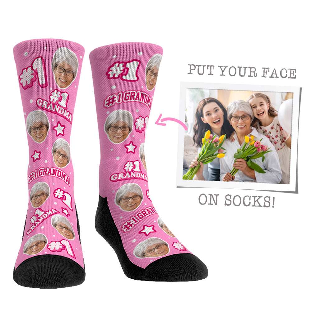Custom Face Socks - #1 Grandma - Pink / L/XL (sz 9-13)