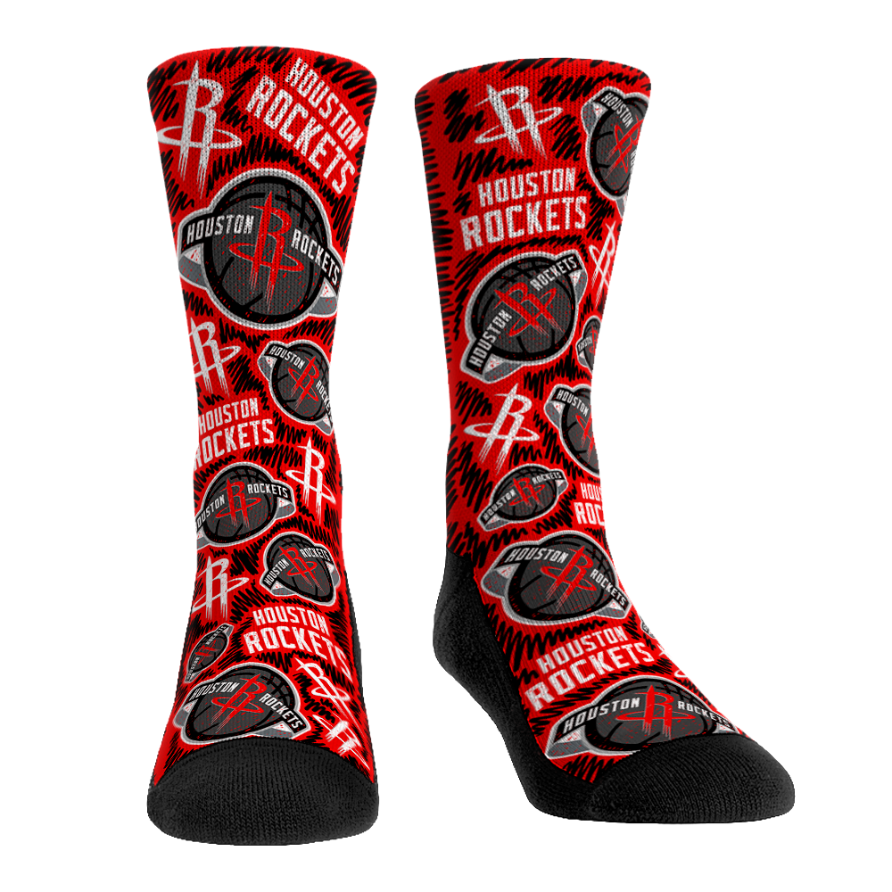 Houston Rockets Socks - Logo Sketch Socks - NBA Socks - Rock 'Em Socks