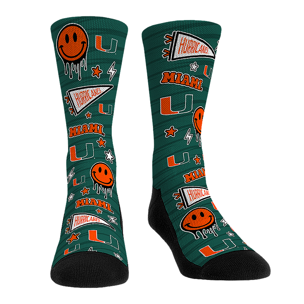 Miami Hurricanes Socks Smiley Stickers Rock Em Socks miami-hurricanes-socks-smiley-stickers-rock-em-socks