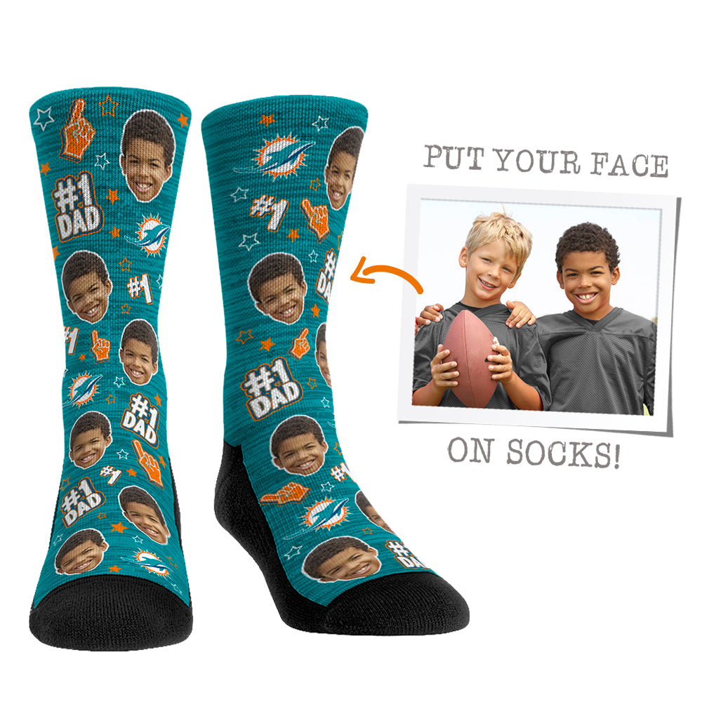 Custom Face Socks - Miami Dolphins  - #1 Dad - {{variant_title}}