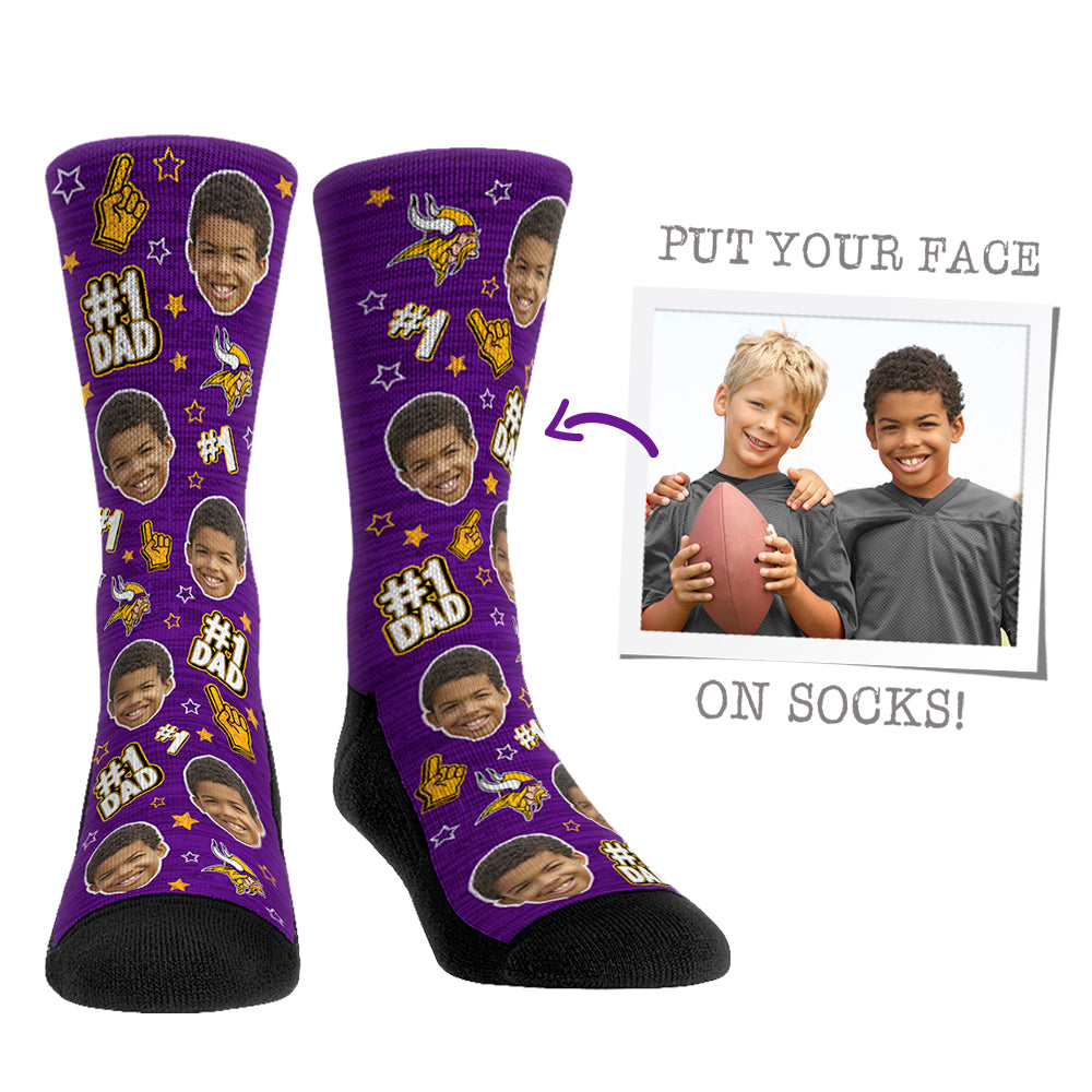 Custom Face Socks - Minnesota Vikings  - #1 Dad - {{variant_title}}