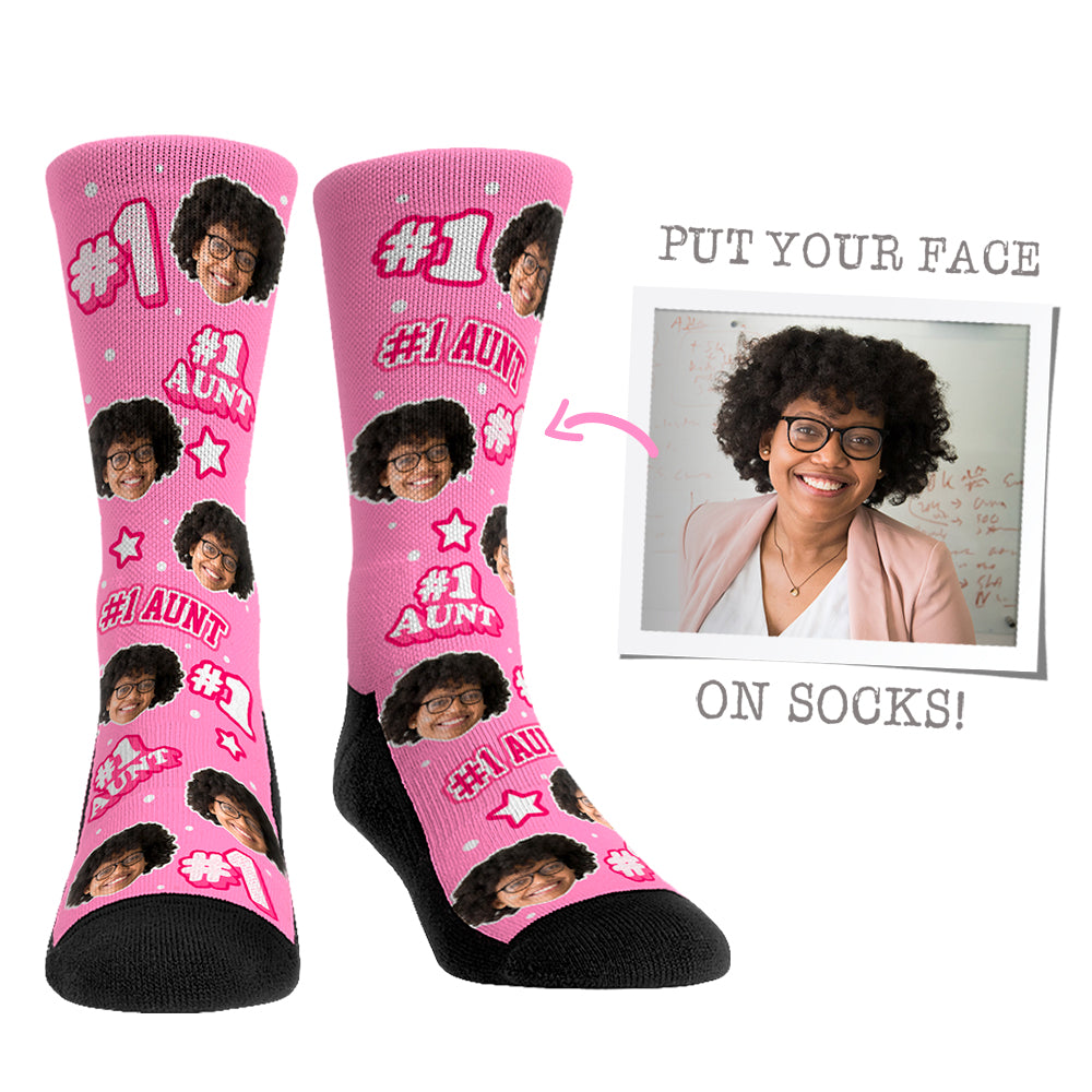 Custom Face Socks - #1 Aunt - Pink / L/XL (sz 9-13)