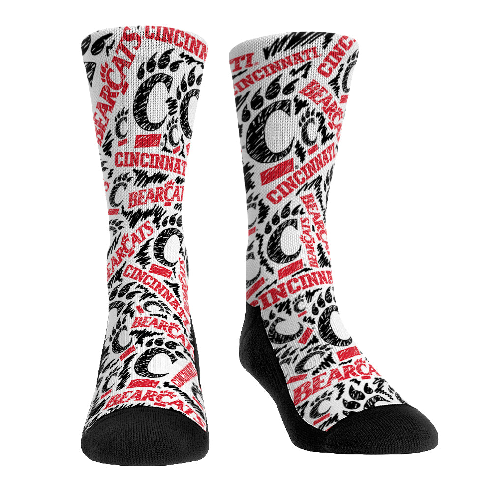 Cincinnati Bearcats Socks -Rock 'Em Socks - Logo Sketch Crew